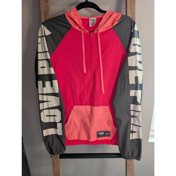Victoria's Secret PINK Lightweight Windbreaker Hoodie - Color Block Style - Picture 1 of 7